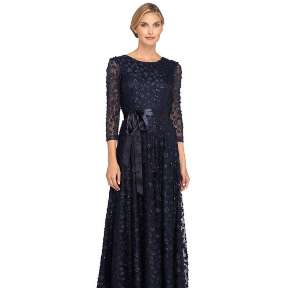 TAHARI ASL FLORAL LACE A-LINE GOWN